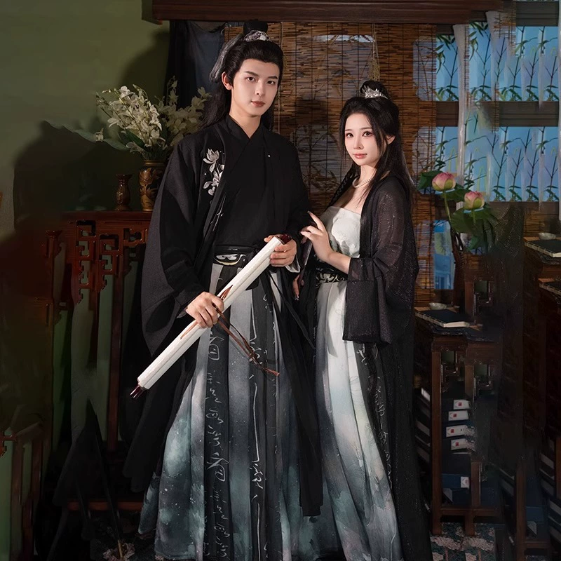 Оригинальный Hanfu 2024 Новый Мужской и Женский пара в стиле песни с перекрестным воротником на талии древний костюм в китайском стиле холодная вышивка древний костюм осень