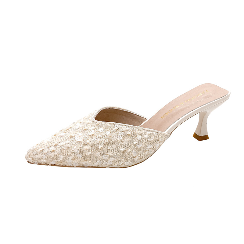 Women's Sequined Stiletto Mules Pointed Toe Sandals For Summer_voghion.com