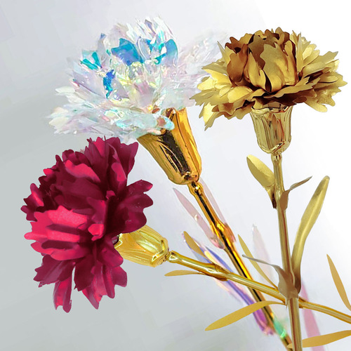 Chinese Valentine's Day 24k Glowing Gold Foil Rose Mother's Day Carnation Preserved Flower Valentine's Day Gift Box