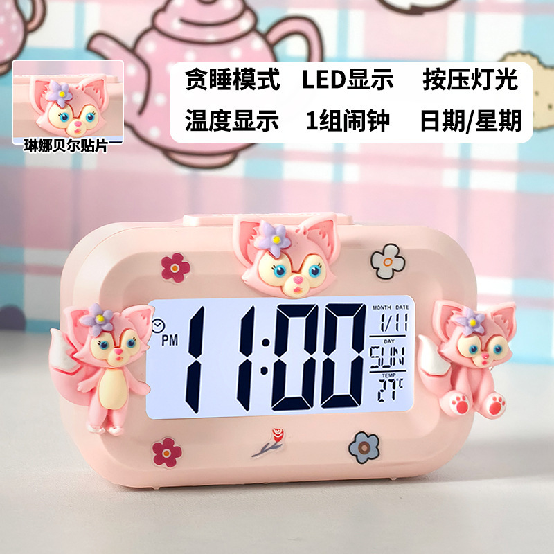 かわいいハローティー夜光ミニ時計学生寮多機能デスクトップ時計時間静音時計|undefined