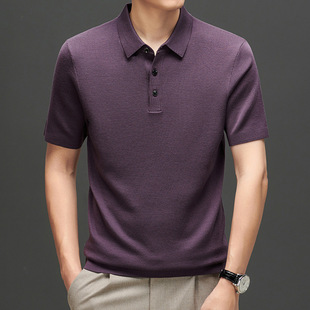 Spring and Autumn 80 Worsted Pure Wool Short-sleeved T-shirt Men's Knitted Base Shirt Lel Polo Shirt Business Men's Wear