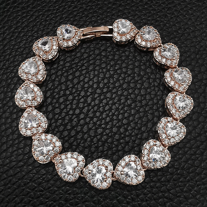 Anniversary, Business, Travel Occasion Copper Material Heart Shape Pattern Elegant Lady Heart Shape Zircon Copper Love Necklace Bangles Wholesale