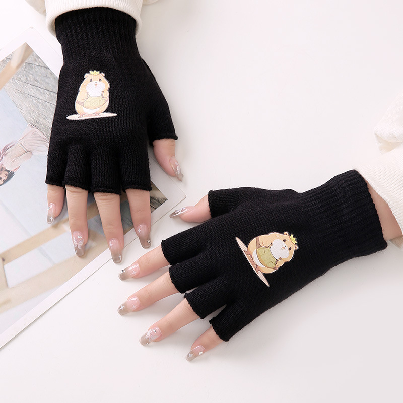 Guantes de impresión de dibujos animados otoño y invierno guantes de dedo calientes de peluche de oficina estudiantes de dedo de tejer guantes calientes