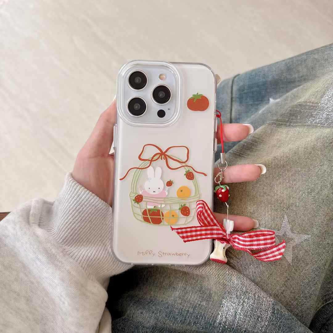 Cesta de frutas de dibujos animados lindo conejo para iphone16ProMax/15 funda para teléfono móvil Apple 13/14 hembra 16