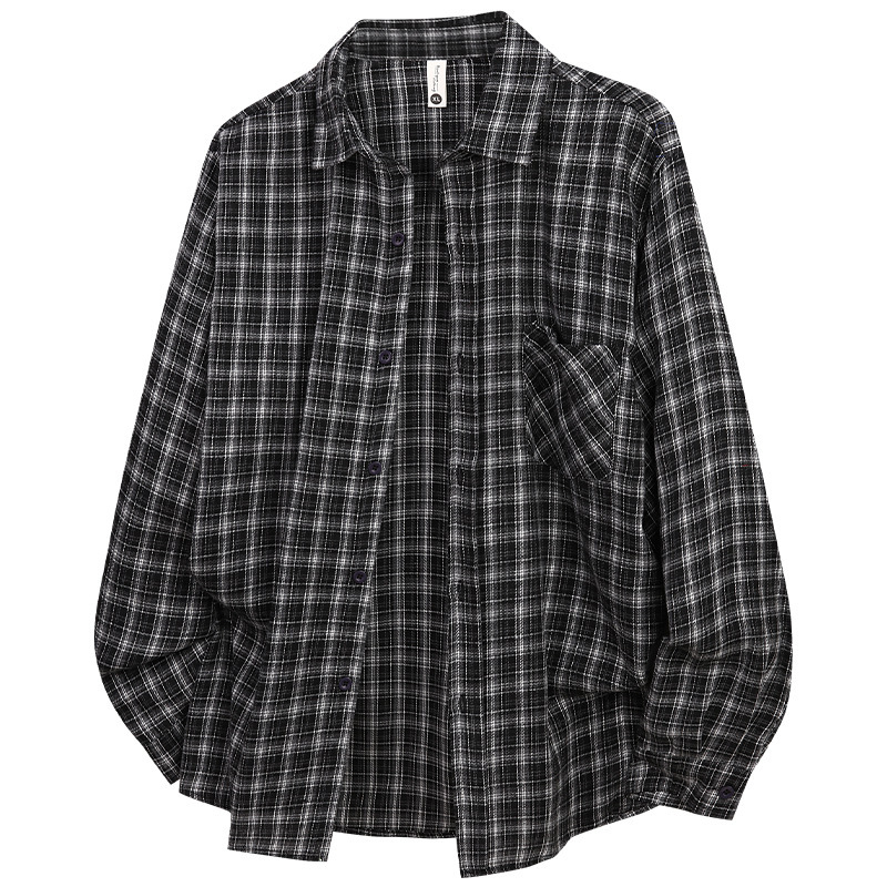 Spring and Autumn New Style American Casual Lazy Style Plaid Shirt Retro Simple Slim Fit Thin Long-Sleeved Jacket for Men Spring and Autumn New Style American Casual Lazy Style Plaid Shirt Retro Simple Slim Fit Thin Long-Sleeved Jacket for Men