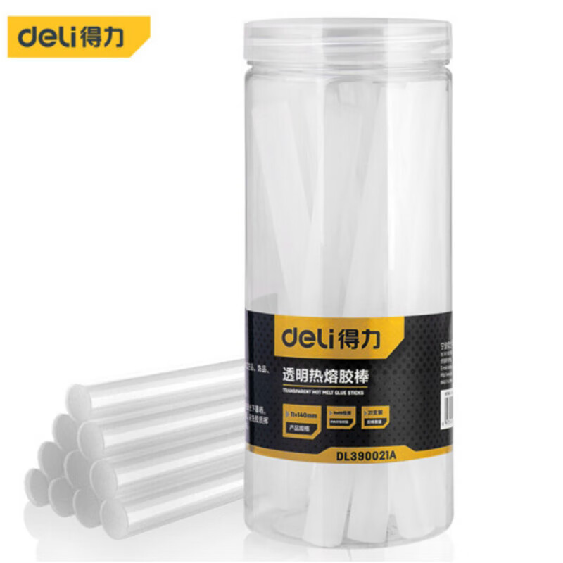 得力工具DL390021A 白色热熔胶棒胶条桶装 （11x140mmx21支）