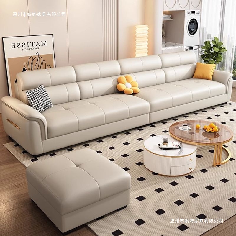 Nordic Genuine Leather Sofa for Living Room 2025 New Modern Simple Light Luxury Straight Row Small Apartment Top Layer Cowhide Art Sofa