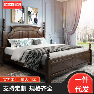 American rural solid wood bed 1.8 meters of white wax wood European double bed bedroom Modern minimalist storage wedding bed retro