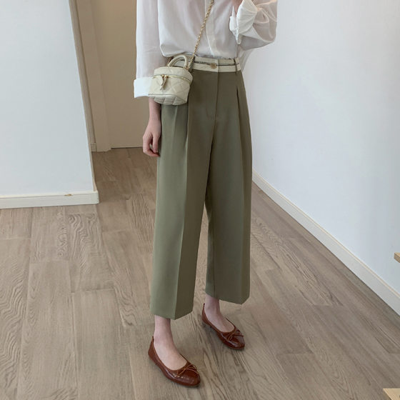 Summer New Design Sense Niche Pants Waist Outer Straight Loose Cropped Wide-leg Women's Pants