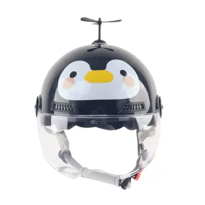 Electric Car 3C Summer Helmet | Motosiklet kaskı (dəbilqə) - 3c-adult-black-penguin-transparent-short-mirror-windmill
