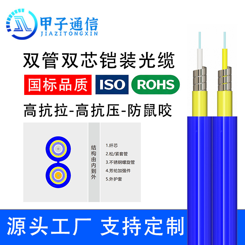 Dual-Core Armored Fiber Optic Cable, Single-Mode and Multi-Mode, Figure-8 Cable, Factory Direct Sales, in Stock for Immediate Delivery