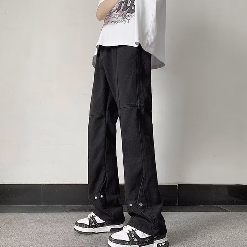 American High Street Micro-Angle Denim Pants for Men Loose Straight Leg Ground-Long Pants Streetwear Cool Brand Hipster Style Long Pants Spring and Summer