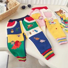 日系豪华小熊小兔恐龙拼接绒裤24秋冬新款双层保暖裤子潮6061