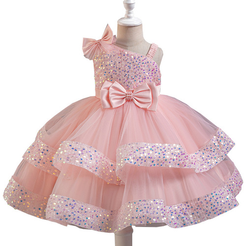 Children's ruffled dress skirt for girls, sequin cake princess dress, tulle baby party dress, summer
