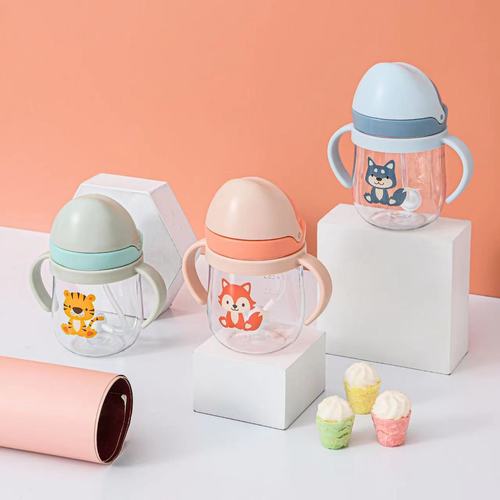 New Baby Sippy Cup with Cartoon Straw Cup for Kids, Baby Drinking Cup with Anti-Choking and Anti-Leak Design, Toddler Water Bottle with Handle