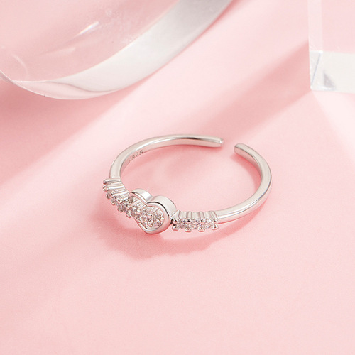 Simple row of diamonds, hollow love ring for women, girly heart, sweet and forest style small fresh hand ornaments, fashionable personality and high-end sense
