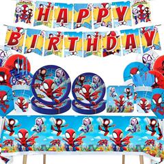 リトルスパイダーマン男の子の誕生日パーティーの装飾使い捨て食器紙皿紙コップペーパータオルフラグペンダントケーキインサート