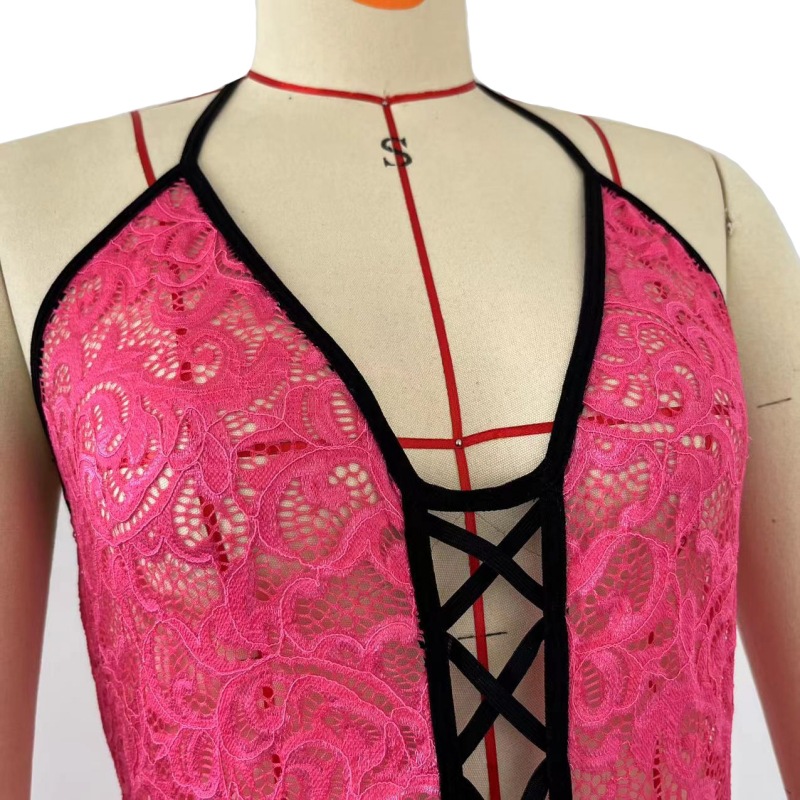 Spring Sexy Hollow Out Cutout Contrast Color Suspenders Slim Fit Backless Sexy Jumpsuit Women