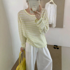 日本と韓国風のシンプルな中空バックアイスシルク竹リネン日焼け止めセーター夏薄手のゆったりとしたシックな空調シャツ