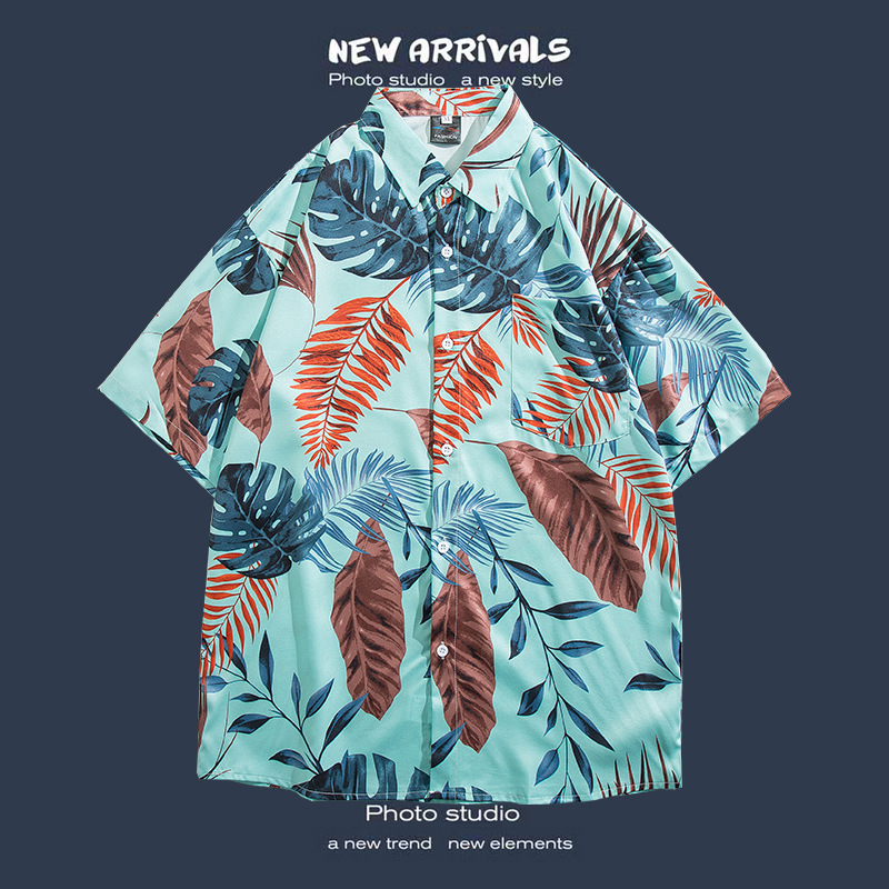 Camisa floral de manga corta Estilo de Hong Kong estilo retro de vetiver Estilo coreano moda guapo camisa de hombres y mujeres de moda y top de hadas