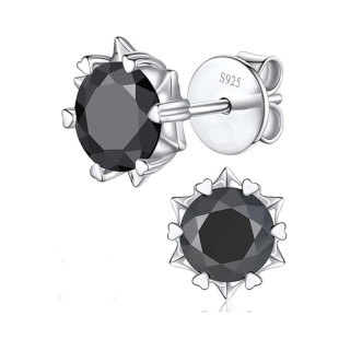 Black Mosan Diamond S925 Sterling Silver Earrings Female Moissanite Snowflake Heart-shaped Six-claw Earrings Square Four-claw Six-claw Earrings