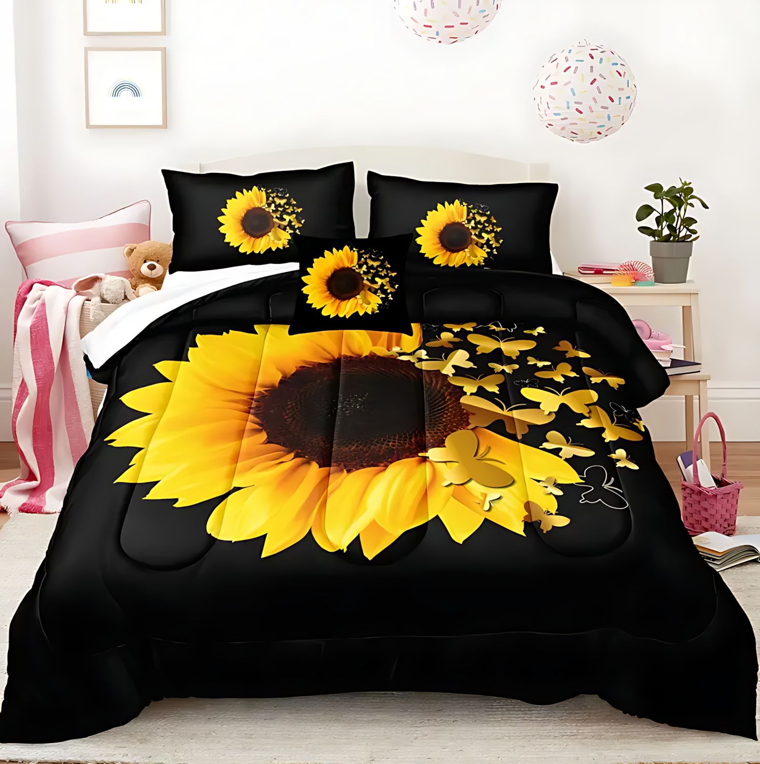 TEMU / JIT transfronterizo direccional girasol tema de impresión digital HD 180gms colcha colchón conjunto de almohada