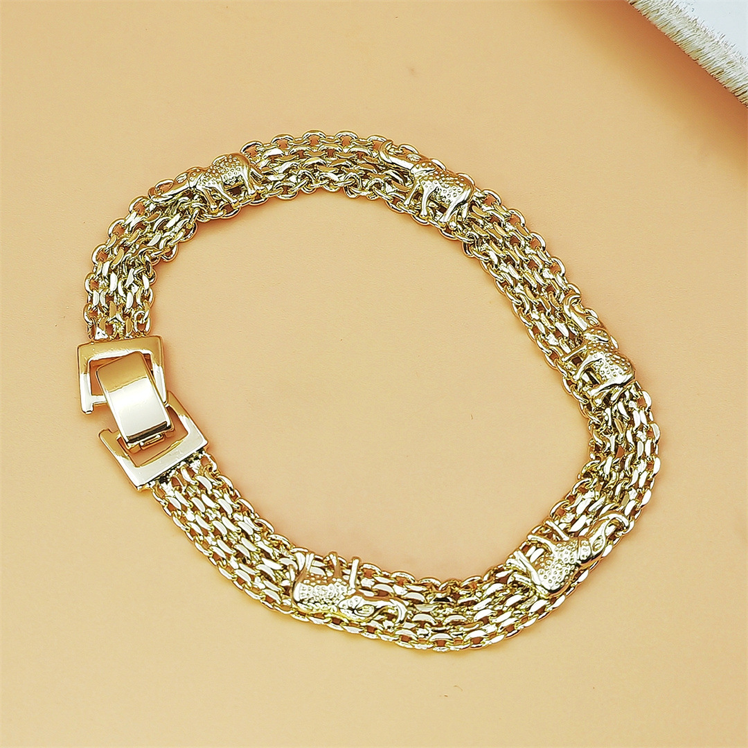 European and American Fashion Hollow Design Light Luxury Diamond-Encrusted Watch Strap Bracelet for Women Trendy Chain Bracelet Small Elephant Handmade Wide Version