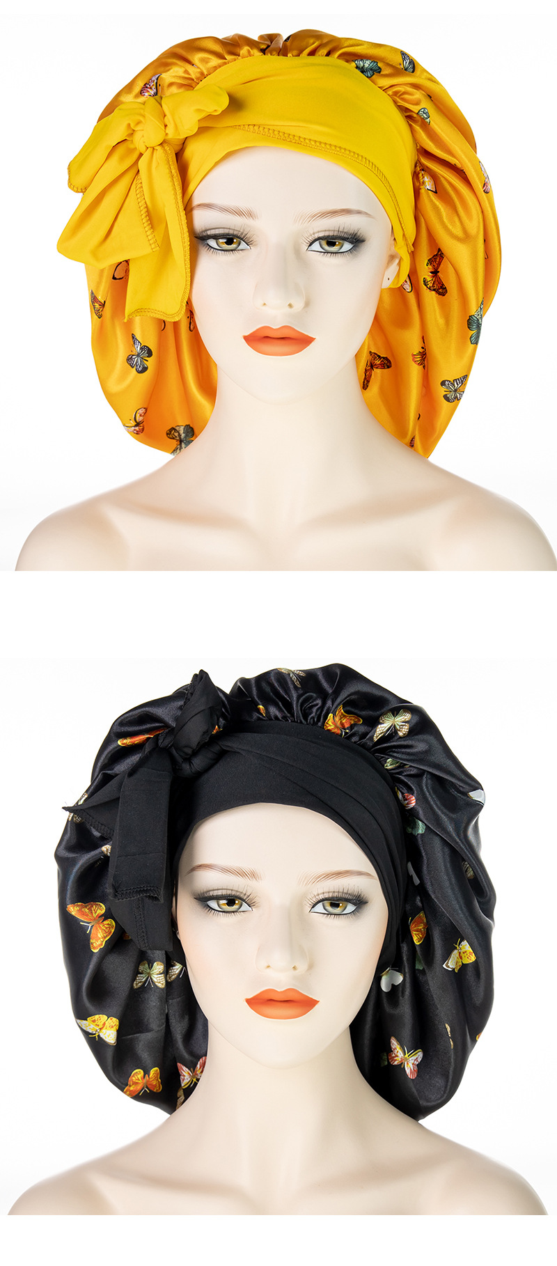 Unisex Hair Care Wide Brim Long Tail Extra Large Shower Cap Fashion Print Ladies Large Satin Night Cap_voghion.com