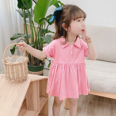 Girls dress summer short-sleeved pure cotton lapel fashionable princess dress for small and medium-sized girls baby ice porcelain cotton Polo collar