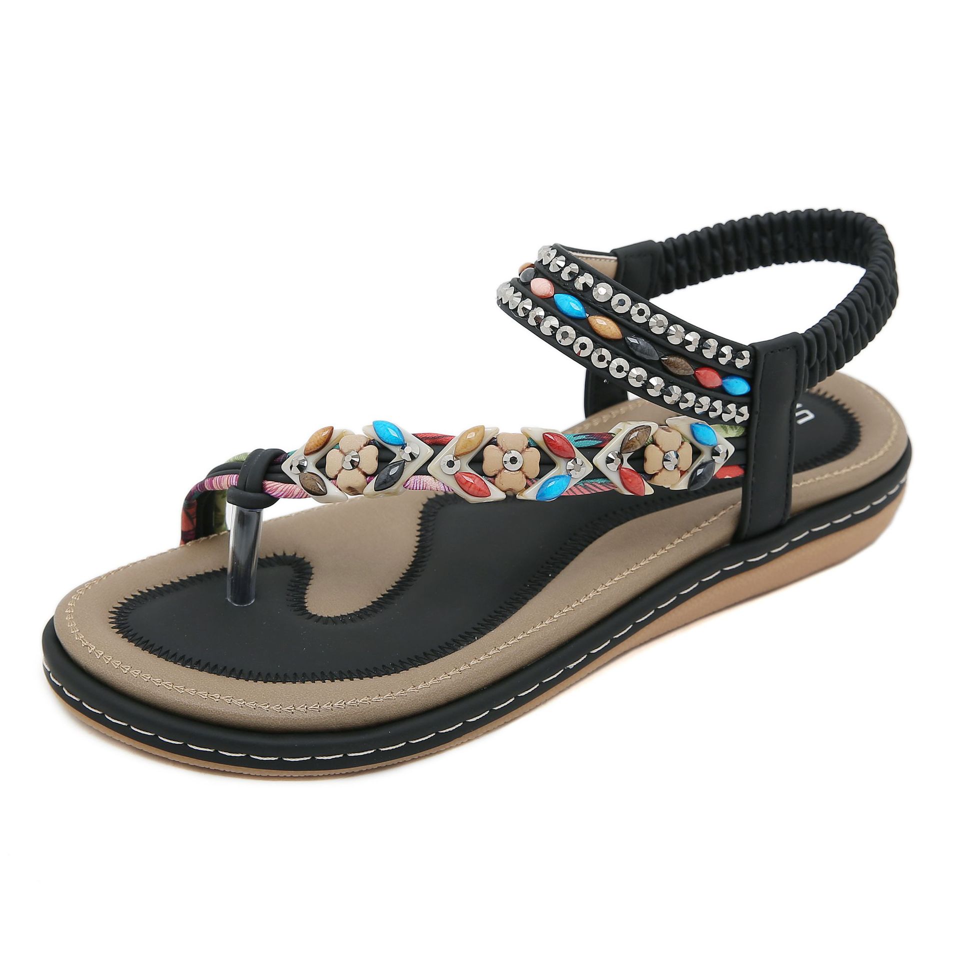 W676-3 nuevo verano 2024 sandalias rhinestone cómodo casual playa punta redonda Sandalias planas