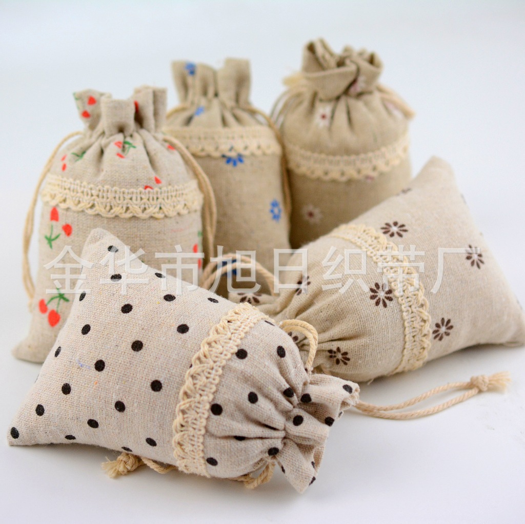 新款时尚麻布青花束口袋 礼品首饰袋 拉绳袋批发 多色可选