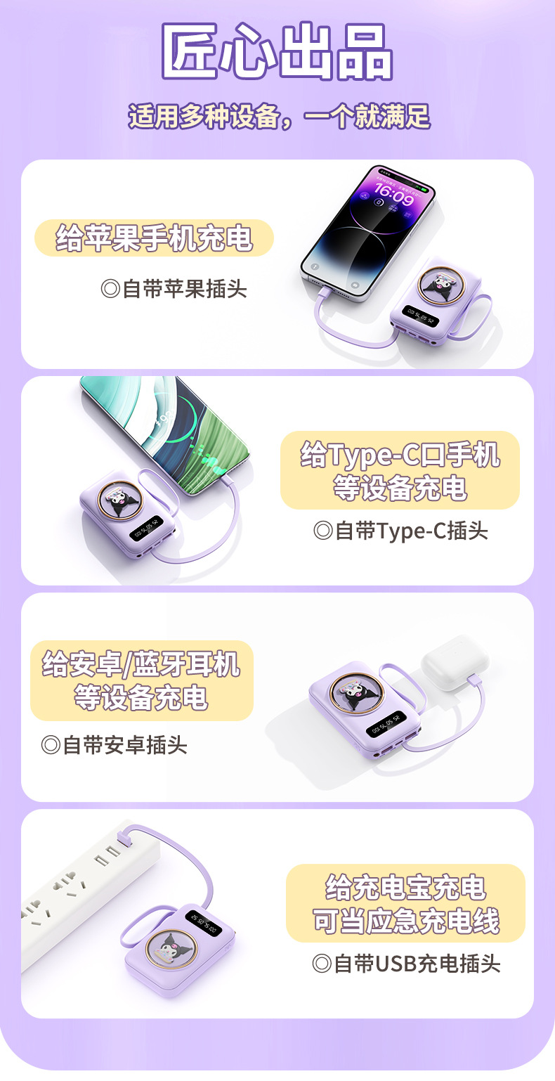 Cross-border 3C Certified Mini Cartoon Built-in Four-wire 20000mAh Large Capacity Power Bank Gift