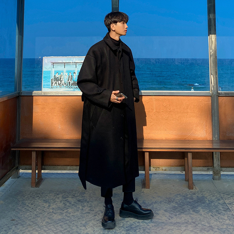 MYQ abrigo de lana de los hombres de otoño e invierno de longitud media suelta sobre la rodilla cazadora estilo coreano británico espesado abrigo de lana