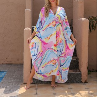 Europe and the United States cross-border foreign trade Amazon new rayon beach blouse holiday leisure loose sun bikini robe
