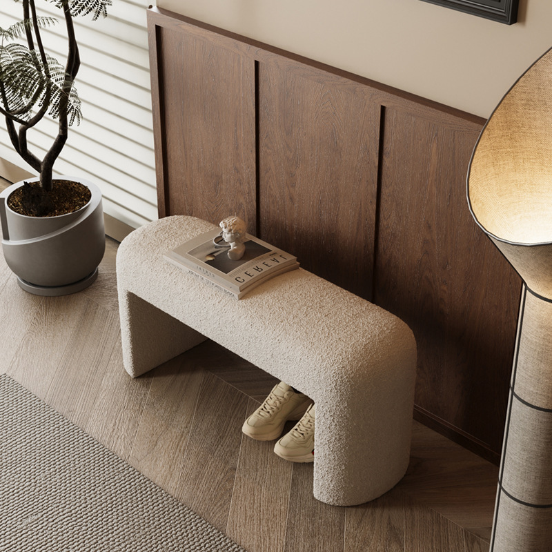 Entrance Shoe Changing Stool Can Sit on the Shoe Rack, Lambswool Shoe Changing Stool, Living Room Home Bedroom Sofa Bench, Bed End Stool