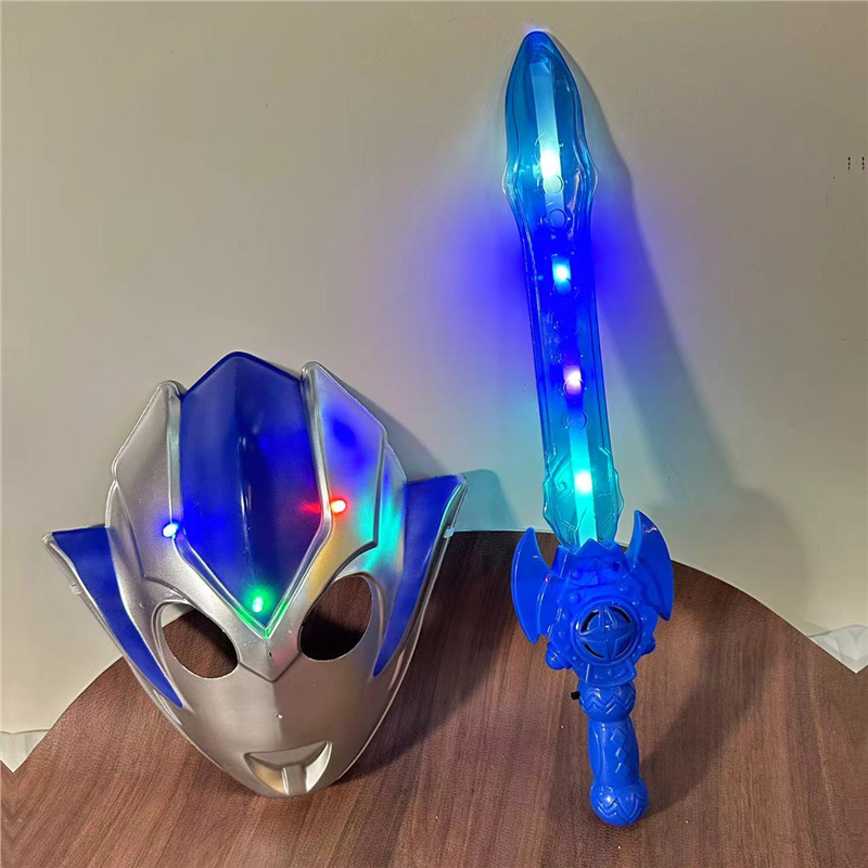 Niños Grigor luminoso máscara de dibujos animados chico flash espada transformación varilla retráctil parque mercado nocturno puesto