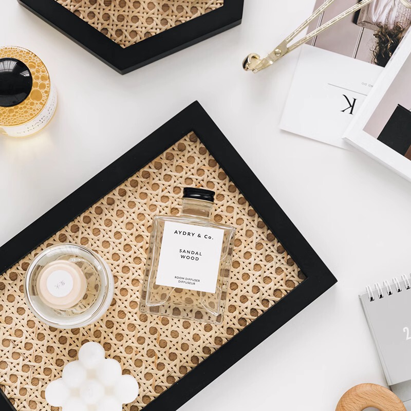 Cross-Border Japanese-Style Solid Wood Storage Tray, Handmade Rattan Storage Box, Photo Props, Cosmetics, Tea Set Tray, Storage