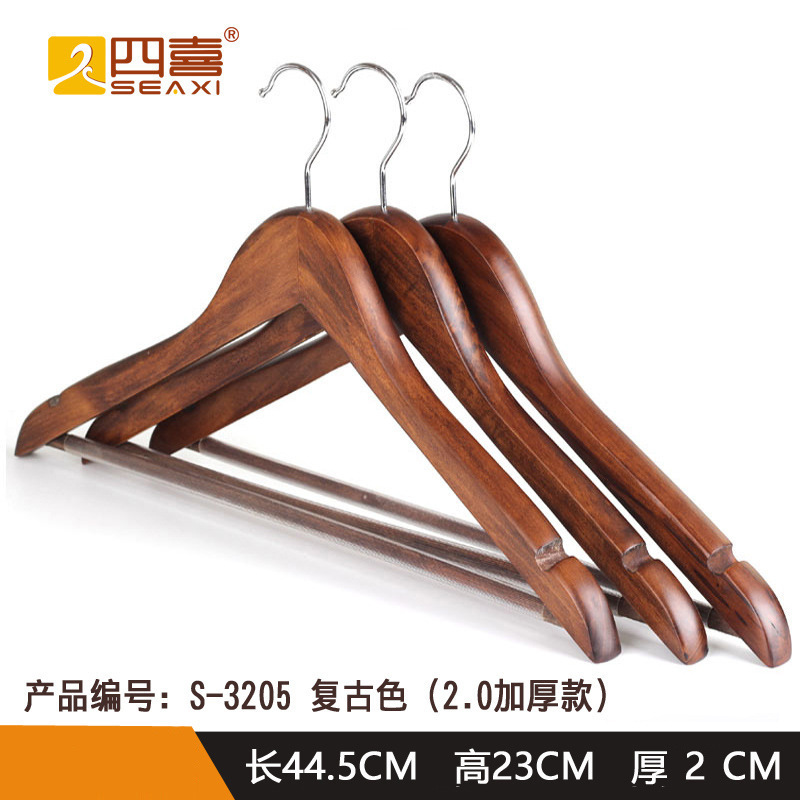 Hotel de cinco estrellas estante de ropa de hombro ancho de madera al por mayor habitación de invitados abrigo de madera maciza colgando antideslizante soporte de ropa engrosada con clip