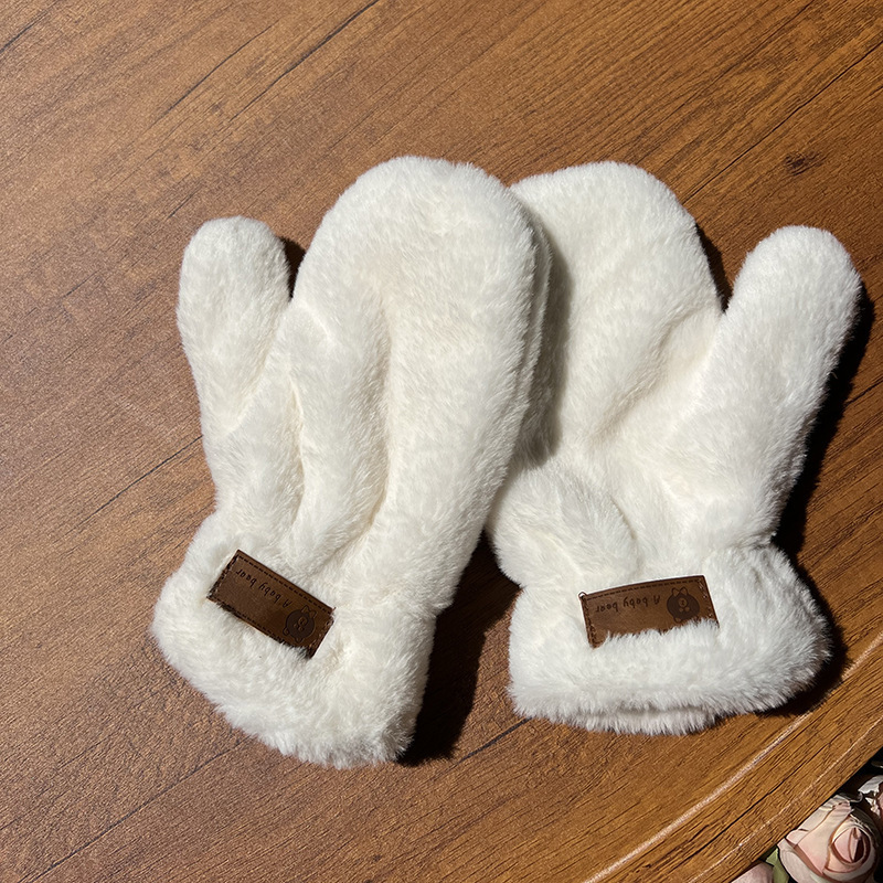 保暖毛绒连指手套女秋冬季加绒加厚可爱骑行骑车防冻防风防寒可爱|undefined