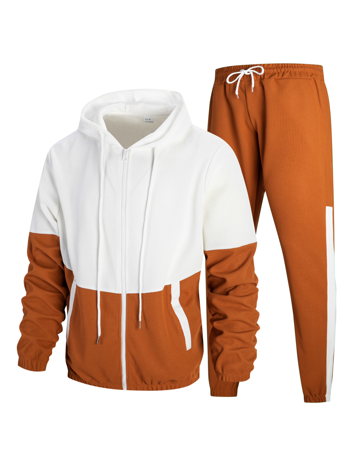 Herren-Trainingsjacke mit Kapuze, Reißverschluss, zwei Taschen, Patchwork-Design, Farbblock-Design, normale Passform, Kurzarm, elegant, aus Polyester_voghion.com