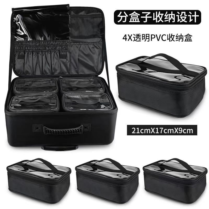 Caja de herramientas cosméticas de gran capacidad, barra de tracción, caja de maquillaje, maquillaje con caja de maquillaje, partición de caja de maquillaje, caja de maquillaje de almacenamiento transfronteriza