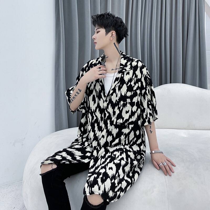 Wholesale spring and summer short-sleeved shirt men's trendy youth hair stylist trendy mid-sleeved casual loose shirt C234P65 Wholesale spring and summer short-sleeved shirt men's trendy youth hair stylist trendy mid-sleeved casual loose shirt C234P65