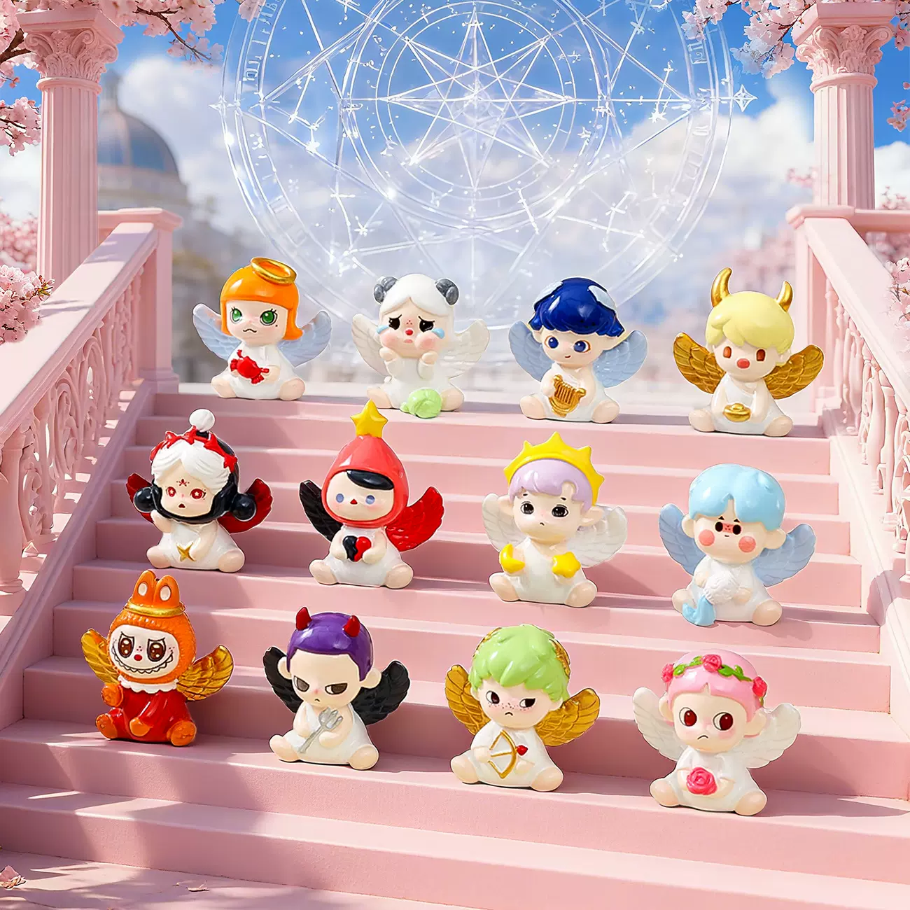 新款十二星座天使萌粒潮玩对对碰盲盒公仔卡通手办树脂桌面小摆件