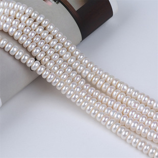 Wholesale direct selling 8-9mm white natural freshwater pearl string AAA flat slice steamed bread beads bread pearl string DIY
