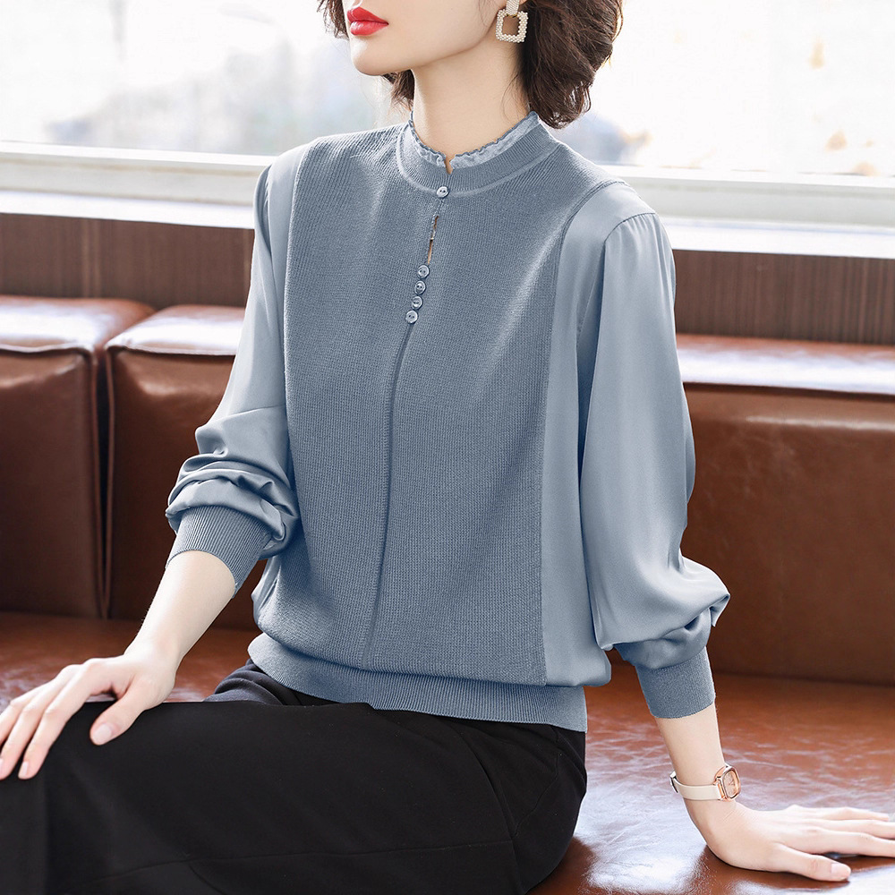 中年妈妈秋装薄款针织上衣洋气时尚T恤中老年妇女春秋长袖打底衫
