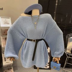 2025新款韩系宽松慵懒风毛衣女外穿秋冬新款设计感中长款针织衫