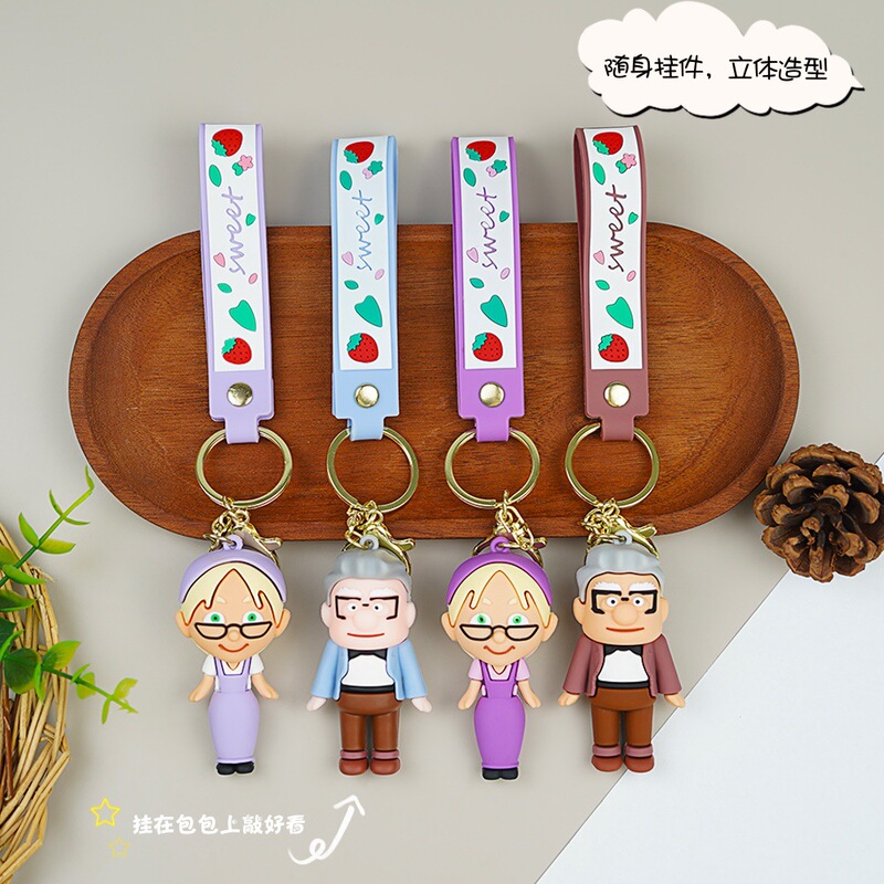 Cross-Border Creative Travel-Themed Keychain Pendant for Grandpa and Grandma, Bag Charm, Key Chain, Small Gift, Figurine