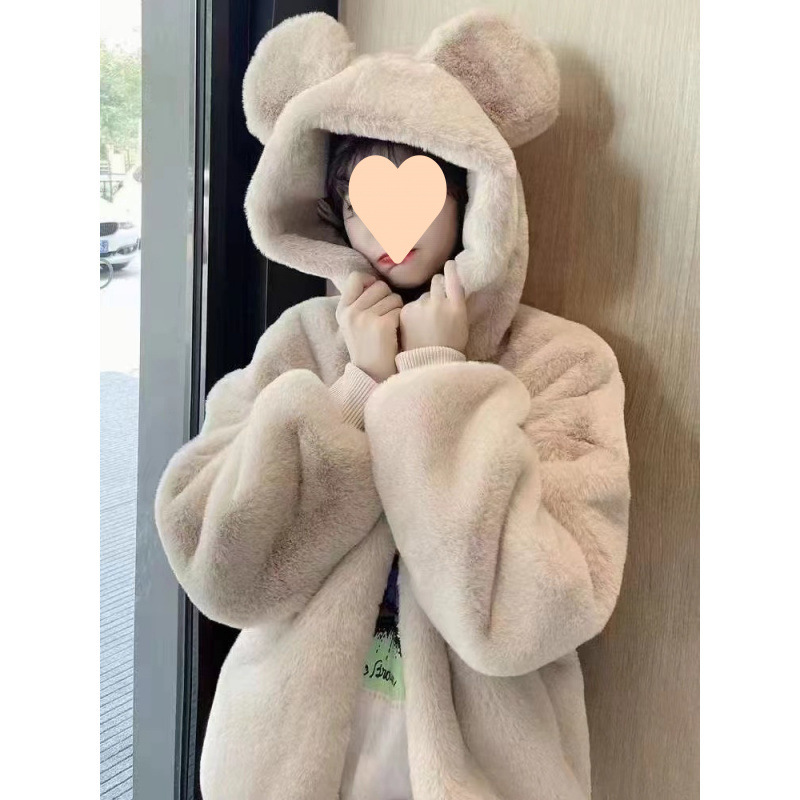 양고기 봉제 코트 귀여운 겨울면 후드 토끼 귀 봉제 벨벳 부드러운 여동생 모자 905