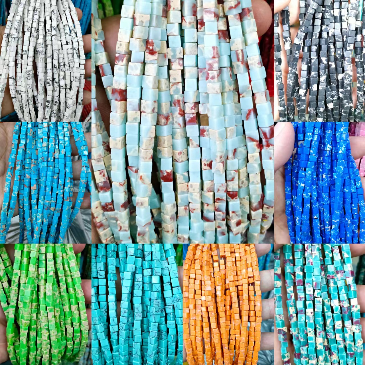 4x4 square block fusion into Song Di Huang Stone Blue Gold Square Bead DIY Jewelry Accessory Square Bead String Semi-finished Batch