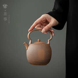 中式复古煮茶壶带过滤泡茶单壶家用粗陶无釉大容量餐厅茶水壶陶壶